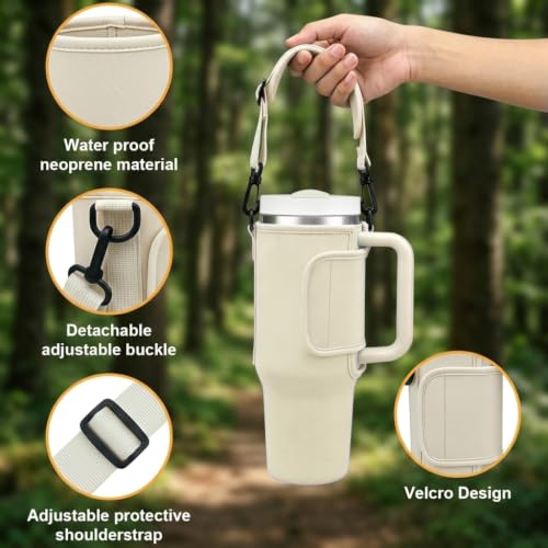 Image of ZIBUYU BrandName 40 Oz Water Bottle Carrier Pouch for 40 oz tumblers with flip top Access, Adjustable Strap, Waterproof Protective Design, Hands Free Carrying Support for Travel, Hiking, Commuting