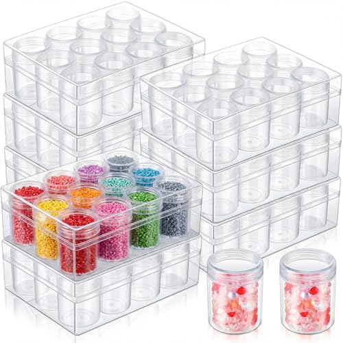 Image of Xinnun 8 Pcs Bead Organizer Transparent diamond art storage with Lid Plastic Embroidery Bead Storage Containers for DIY Crafts Jewelry Earring Sewing Pills Nail Small Items, Clear (12 Grids)