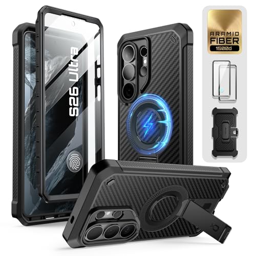 Image of SUPCASE for Samsung Galaxy S26 Ultra Case with Stand (UB Pro Mag), [2 Front Frames] [Compatible with Wireless Charge] [Built-in Screen Protector & Belt-Clip] Protective Phone Case for S26 Ultra,Aramid