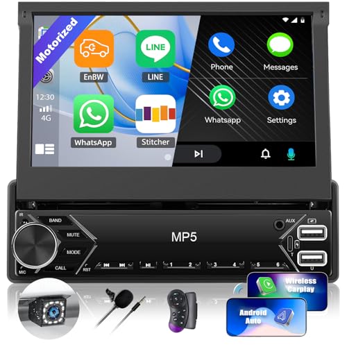 Single Din Touchscreen Car Stereo with Wireless Carplay&Android Auto,7 Inch