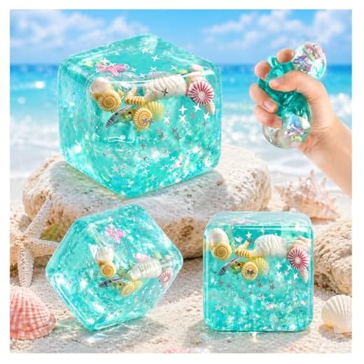 3 Piezas Pelota Antiestres, Cube Stress Ball,Fidget Toys Stress Cubos,Ice Cube Squishy Toys with Marine Life, Squishy Cube & Stress Balls for Adults, Birthday Gifts, Party