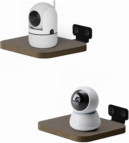 Paquete de 2 estantes flotantes de madera para cámara de seguridad con cable reservado, universal para una mejor vista en el dormitorio, baño,