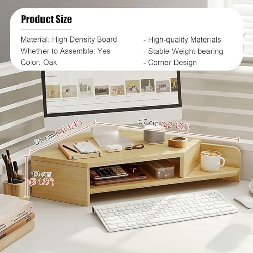 Support de moniteur d'angle bois avec double rangement pour bureau