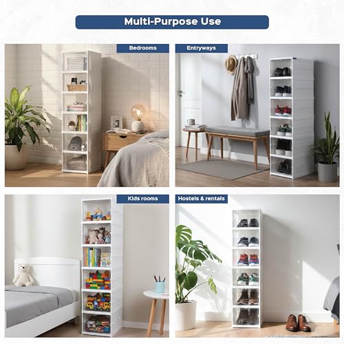 Image of HomeStrap 6 Layer Sneaker Pair Box Organizer | Stackable Shoe Storage with Transparent Front Door | Dust-Proof Shoe Box with Ventilated Back for Bedroom, Wardrobe & Entryway