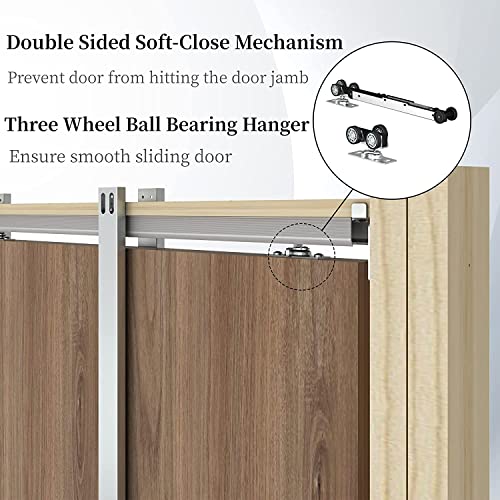 JUBEST 2 Set Pocket Door Frame Kits con mecanismo de cierre suave bidireccional de 120LBS, kit fácil de instalar para doble puerta de 48" a 72"x80", kit de puerta oculta duradero, funcionamiento suave y silencioso miniatura 2