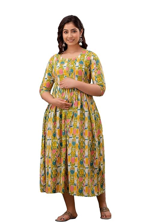 Image of Women's Pure Cotton All Over Printed Maternity Feeding Kurti | All Over Print Maternity Gown