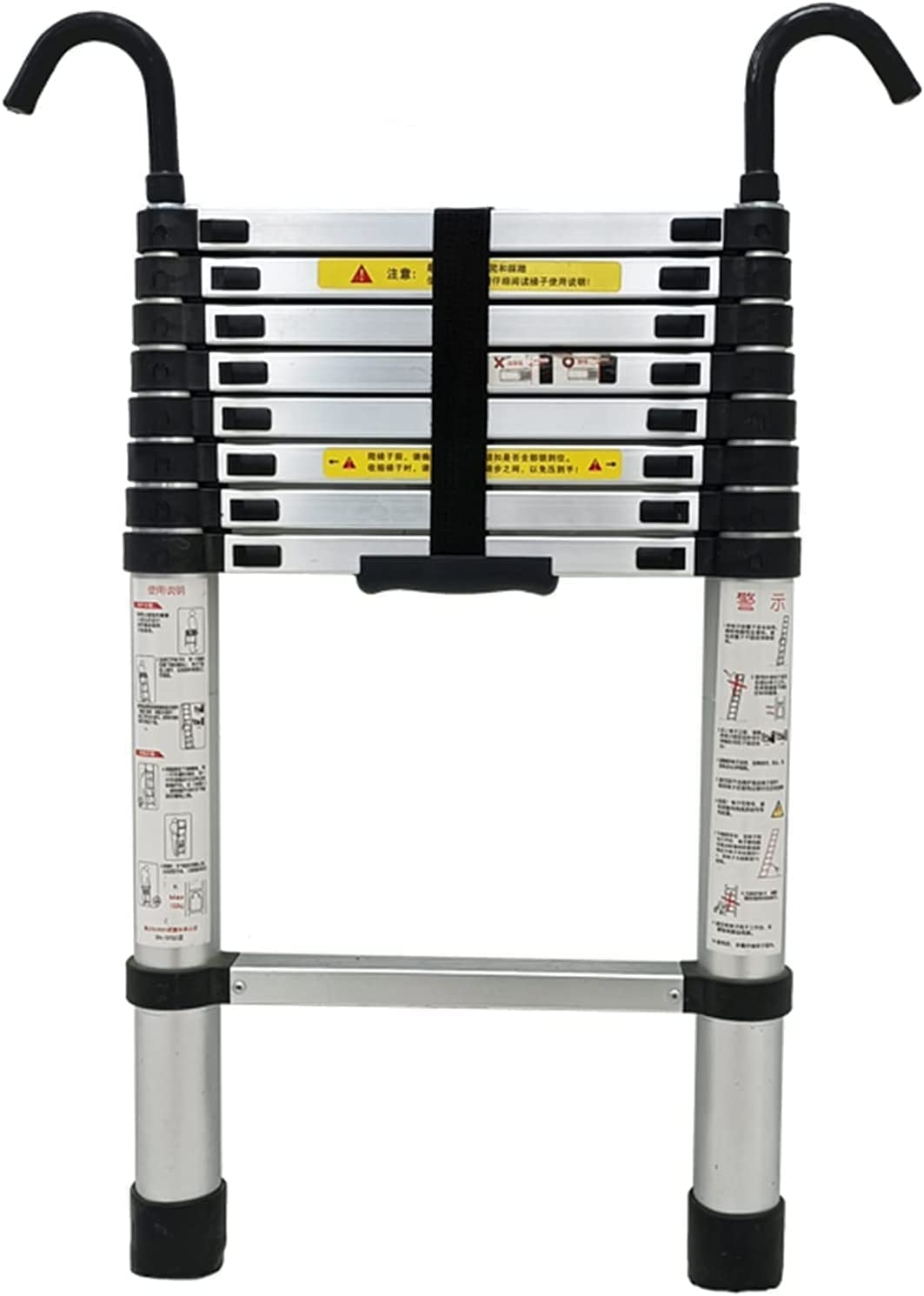 Heavy Duty Telescopic Ladder 2.6m/ 3.8m/ 5m/ 6.2m Tall, Aluminum Folding Telescoping Ladder with Hooks for Home Roof Top Tent RV Attic Outdoor Use Warm as,1.5m/5ft
