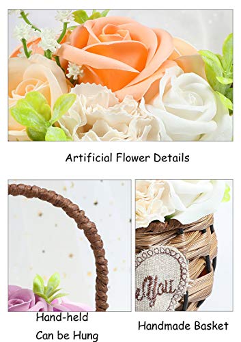 Artificial Red Rose Flowers In Basket With I Love You Letters Mother's Day Flower Gifts For Wife, Plastic Plants Decorations For Farmhouse Rustic Wedding Table Home Decor Indoor Floral Decor #TOP4