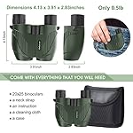 20X25 Compact Binoculars for Adults and Kids,Large Eyepiece Waterproof Binocular，Easy Focus Small Binoculars for Bird Watching,Hiking and Concert, Green - Image 4