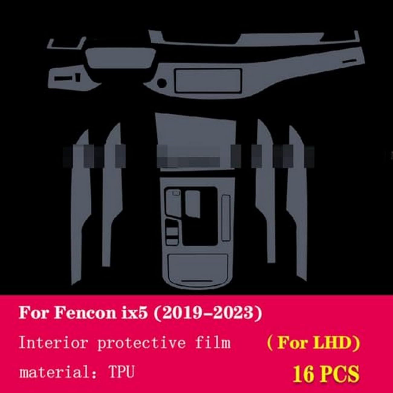 Wnętrze samochodu folia ochronna na deskę fortepianową TPU przezroczysta folia odporna na zarysowania refit PPF, do Fencon ix5 2019-2023