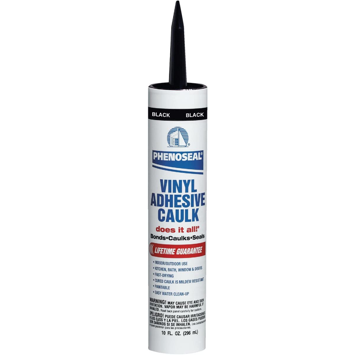 Acrylic Latex Adhesive Caulk, 10 OZ, Cartridge, Black, Acrylic Latex Base, PHENOSEAL