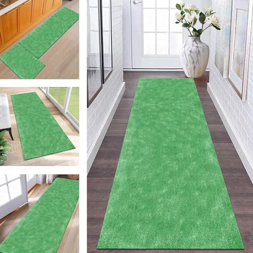 Tapis de cuisine devant évier antidérapant et lavable en polyester vert 70x140 cm - 2