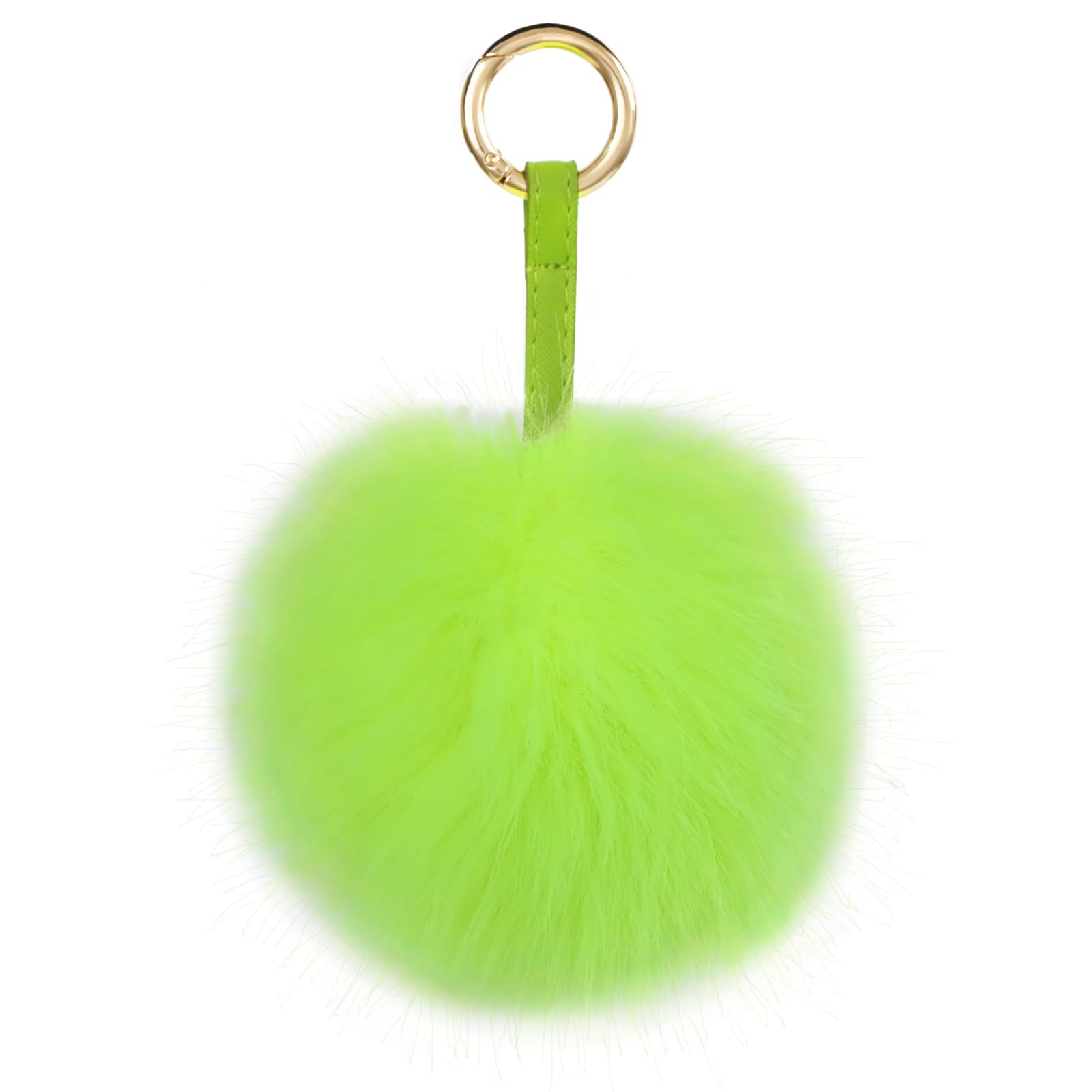 S.ROMZA Pom Pom Keychain Artificial Faux Fur Ball Keychains Fluffy Plush Keychain Pom Pom Bag Charm for Hand Bag Backpack Wallet Pendant Women's Key chain Decoration (Fluorescent Green)