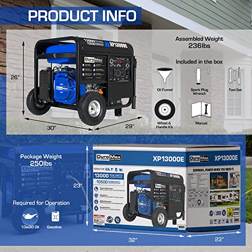 Image of DuroMax XP13000E 13,000-Watt Gas Powered Portable Generator - Electric Start, Whole Home Backup Power, Transfer Switch Ready, RV & Emergency Ready