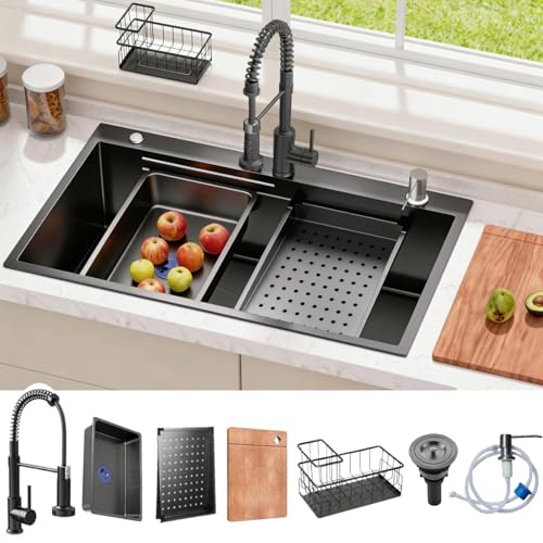 Black Drop In Kitchen Sink: 30in Stainless Steel single bowl Workstation