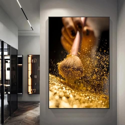 Impression sur toile 90x140 cm grand tableau moderne or brossé déco murale salon avec cadre