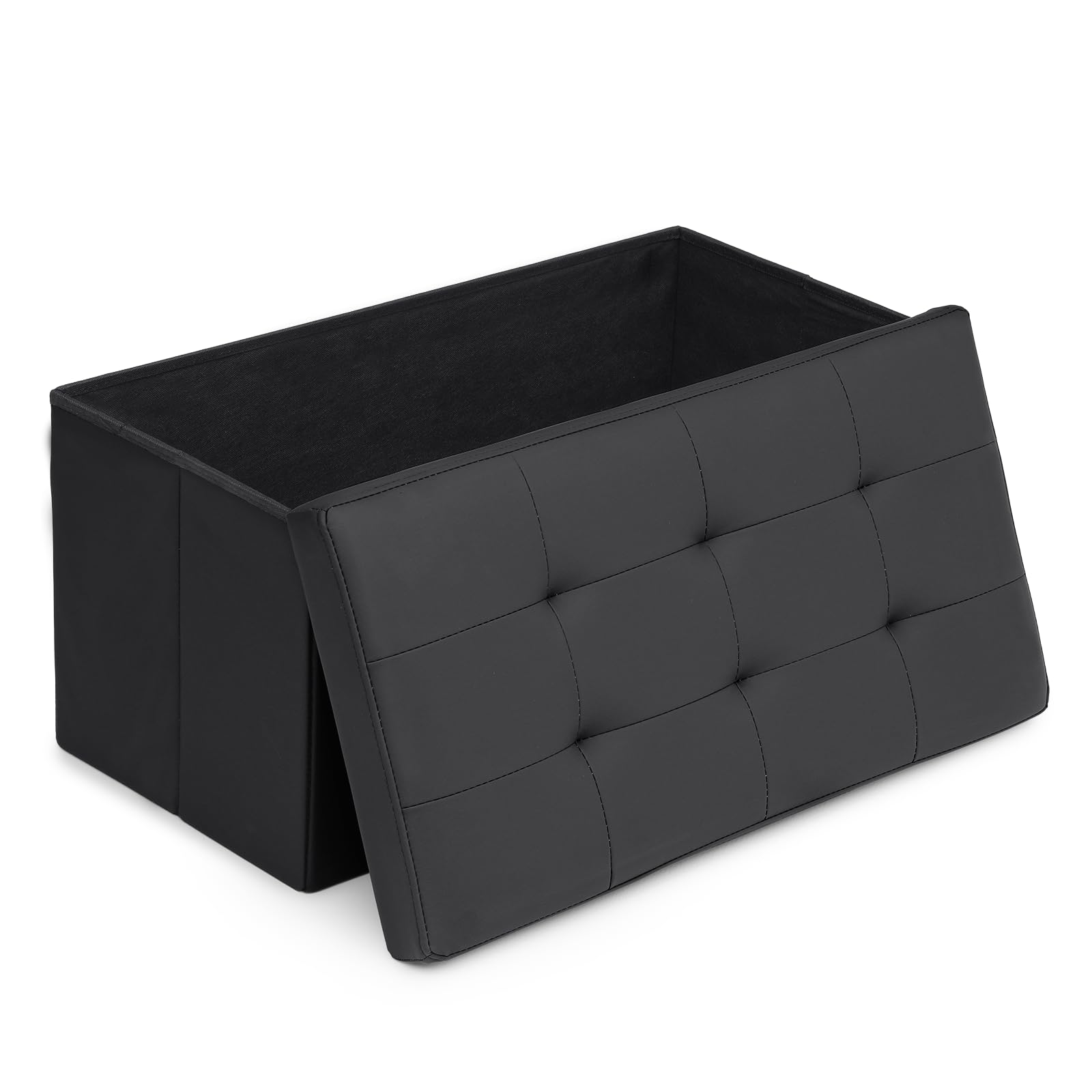 Athena Collection 30" Storage Ottoman Bench Folding Bench with 90L Hidden Storage, Large End of Bed Bench PU Leather Foot Rest Stool Chest with