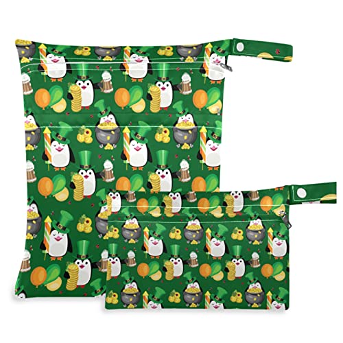 ZZXXB Pingüino Cerveza Oro Moneda Impermeable Bolsa Húmeda Reutilizable Pañal de Tela Seco Húmedo Bolsa con Bolsillo con Cremallera para Viajes, Playa, Piscina, Gimnasio