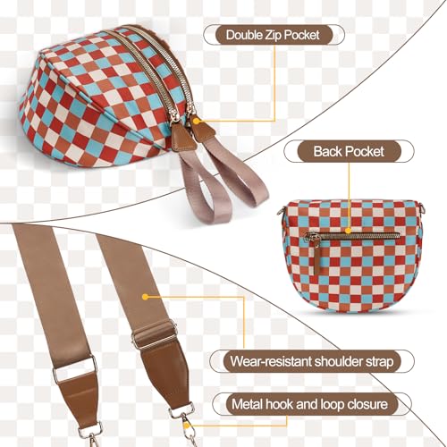 Image of Checkered Crossbody Bag, Bum Bags for Women Crossbody,Spacious Sling Bag Purse Fanny Packs with Shoulder Strap