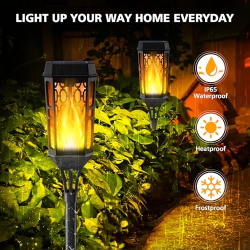 Joltix Luces de llamas Solar Exterior,8 Piezas 12LED Luces solares de llama para exteriores impermeables,Jardin con llama danzante,Lámpara Antorcha(Amarillo, 4) - imagen 4