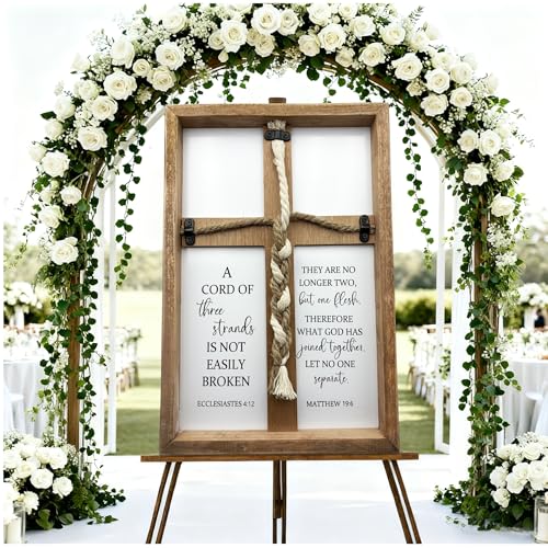A Cord of Three Strands Wedding Sign Tie Gods Knot Three Strands Braid Wall Decor Cross to Braid for Wedding Ceremony Ideas Gift for Couple Christians Symbolic of Unity 15X10(Brown)