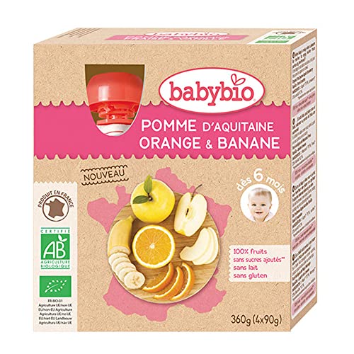 Babybio Pomme Orange Banane 6 Mois et + Bio 4 Gourdes