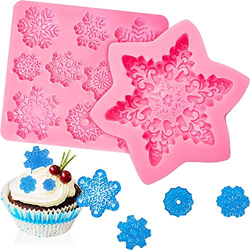 Boao 2 Pieces Snowflake Silicone Mold Snowflake Cake Candy Mold for Christmas DIY
