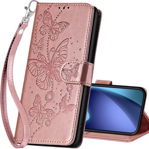Étui portefeuille iPhone 17 Air 6.9" or rose en similicuir PU à rabat