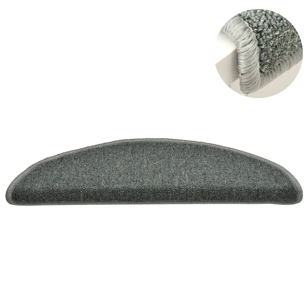 Felpudos para escaleras 15 uds 56x17x3 cm Verde Oscuro Semicircular Alfombras de Escalera,Protector Antideslizante de Peldaño, para Niños Ancianos y Mascotas