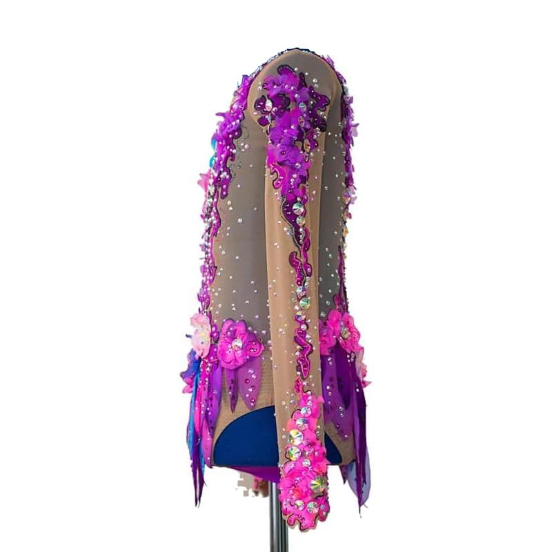 Donna Manica Lunga Competizione Professionale Ginnastica Ritmica Danza Body Ragazze Gradient Ghiaccio Pattinaggio Prestazioni Abiti Brillanti Strass Cristallo
