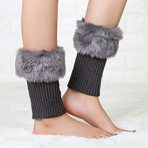 Image of Women Winter Faux Fur Boot Cuff Crochet Knit Boots Socks Short Leg Warmers