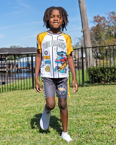 Hot Wheels Big Boys Mesh Baseball Jersey Athletic T-Shirt and Shorts Outfit Set Golden Yellow/Gray 10-12 - image 2