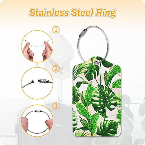 Image of Set of 2 Luggage Tags for Suitcases Women Tropical Leather Suitcases Tag with Stainless Steel Loop Privacy Cover ID Label Leaf Travel Bag Tags Luggage Identifiers for Women Men Travel