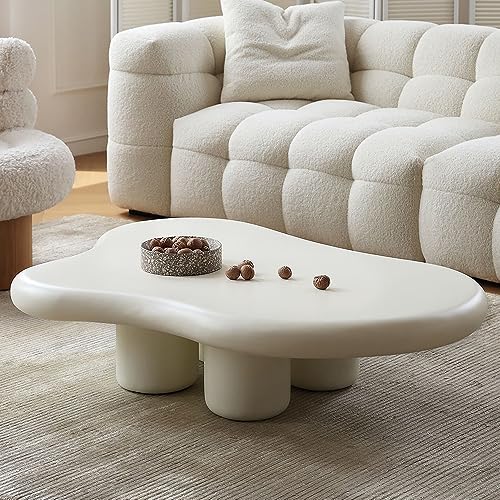 XFQZJG Table Basse Nuage Mignonne, Table Basse irrégulière, Table Basse Nuage Blanc crème, Table à thé Ronde au Design Simple, Petite Table d'appoint, Table de Cocktail en Bois pour Le Salon
