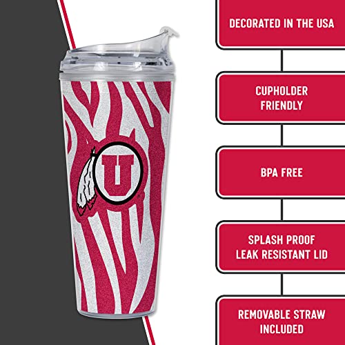 Image of Rico Industries NCAA Glitter 24oz Acrylic Glitter Tumbler with Hinged Lid, Officially Licensed Double Wall Tumbler with Straw