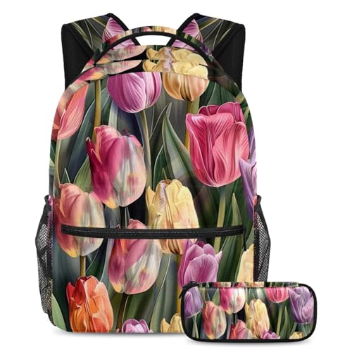 Sac à dos tulipe colorée parfait pour les cours, les voyages et la randonnée