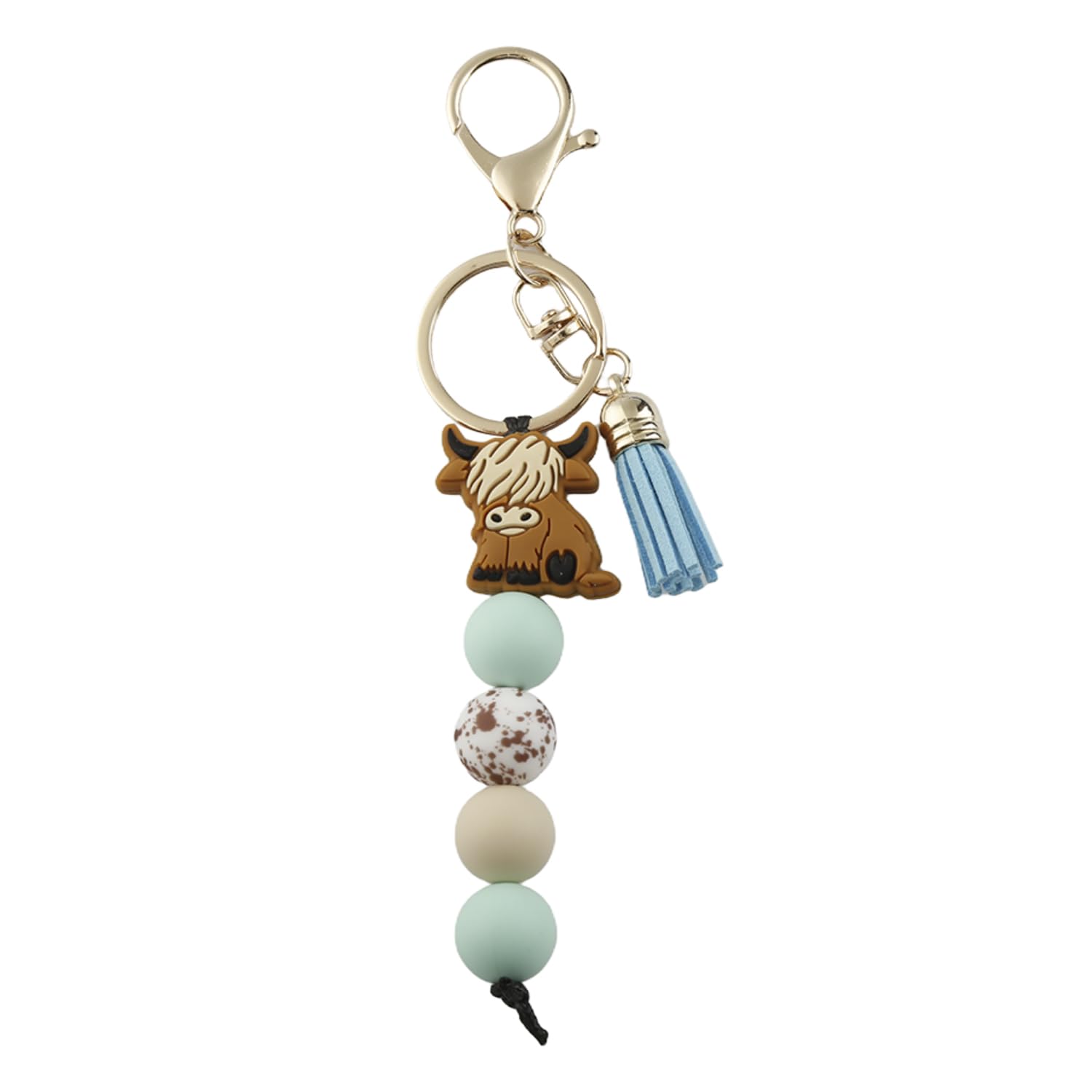 Wellrun Unisex Blue Silicone Highland Cow Keychain,Cow Keyring With Tassel,Cute Animal Charm For Keys,Car & Bag Decoration Accessories For Women Men(Blue)