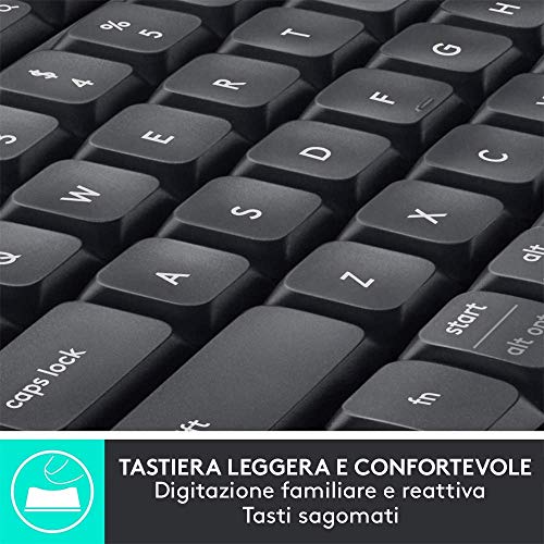 Logitech MK850 Kit Tastiera e Mouse Wireless Multidispositivo, Wireless e Bluetooth 2.4 GHz, 12 ‎Tasti Programmabili, Durata Batteria di 3 Anni, PC/Mac, Layout Italiano QWERTY, Nero