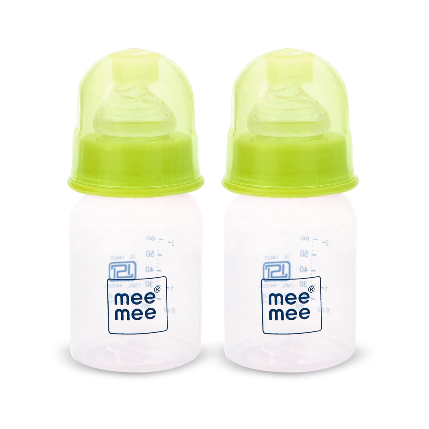 Mee Mee 60ml Easy Flo Premium Baby Feeding Bottle (Green, Pack of 2)