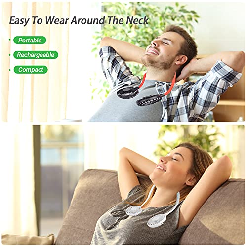 Image of Hands Free Portable Neck Fan, Rechargeable Mini USB Personal Fan Battery Operated Necklace Fan for Home Office Travel Indoor Outdoor (Blue)