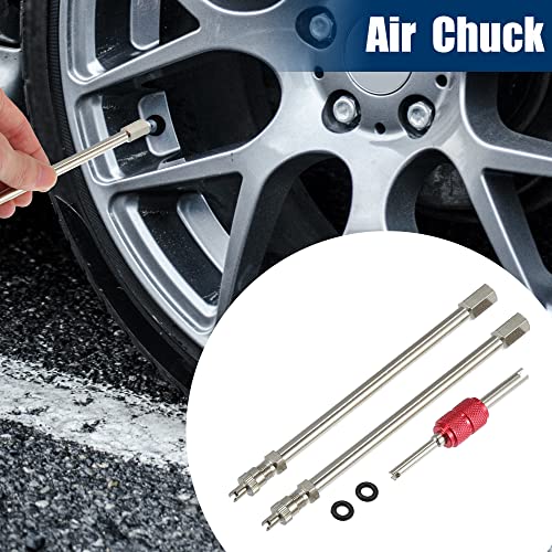 Image of X AUTOHAUX 1 Set 5.90 inch Dually Valve Stem Extenders Straight Dual Tire Valve Extension for Car Truck RV Pickup Motorcycle Silver Tone