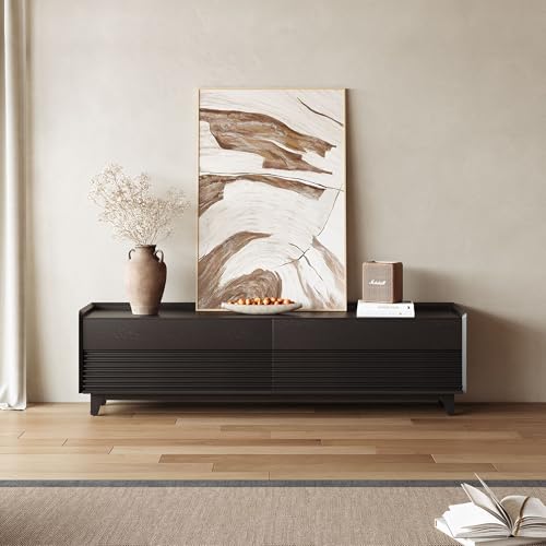 Image of POVISON Fully-Assembled Mid Century Modern TV Stand with Legs, 78.74 inch Wood Media Console with Adjustable LED Light, Entertainment Center with Storage for Living Room