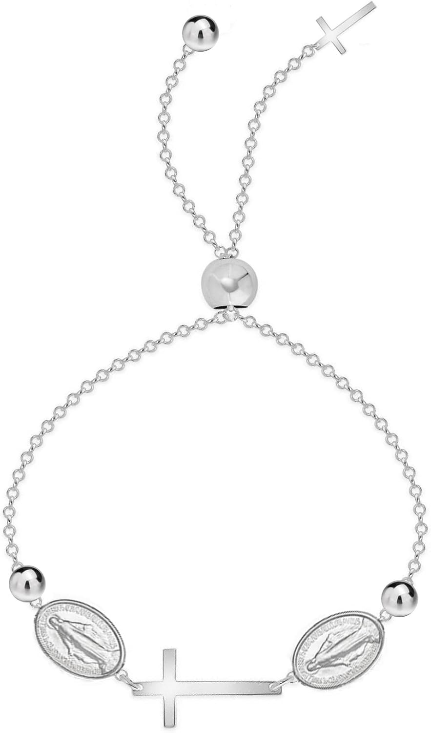 Savlano 925 Sterling Silver 14K Gold Plated Italian Solid Adjustable Rosary Cross Slider Bracelet Comes With Gift Box for Women - Made in Italy