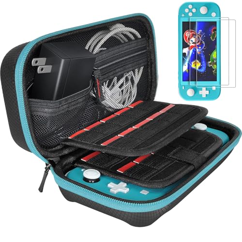 daydayup Switch lite Case Compatible with Nintendo Switch Lite with 2 Pack Screen Protector & 6 Pcs Thumb Grip, 20 Game Cartridges Hard Shell Travel Carrying Switch Lite Console & Accessories DS Case
