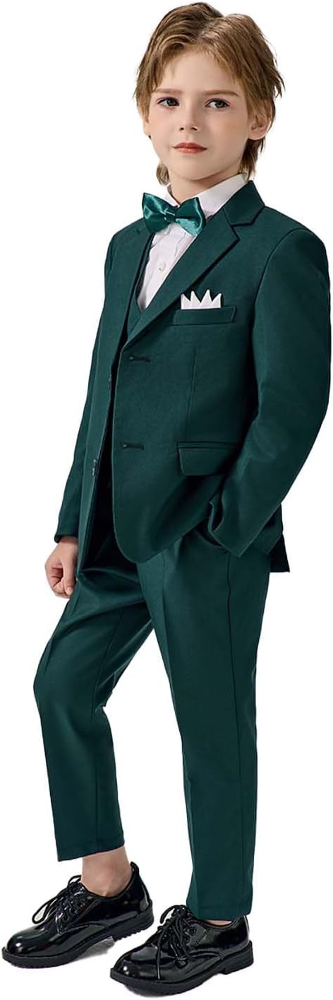 Boys Suits Slim Fit Tuxedo Suit Set for Kids Teen Boys Dress Clothes Wedding Ring Bearer Outfit with Vest Pants Bowtie - Image 2