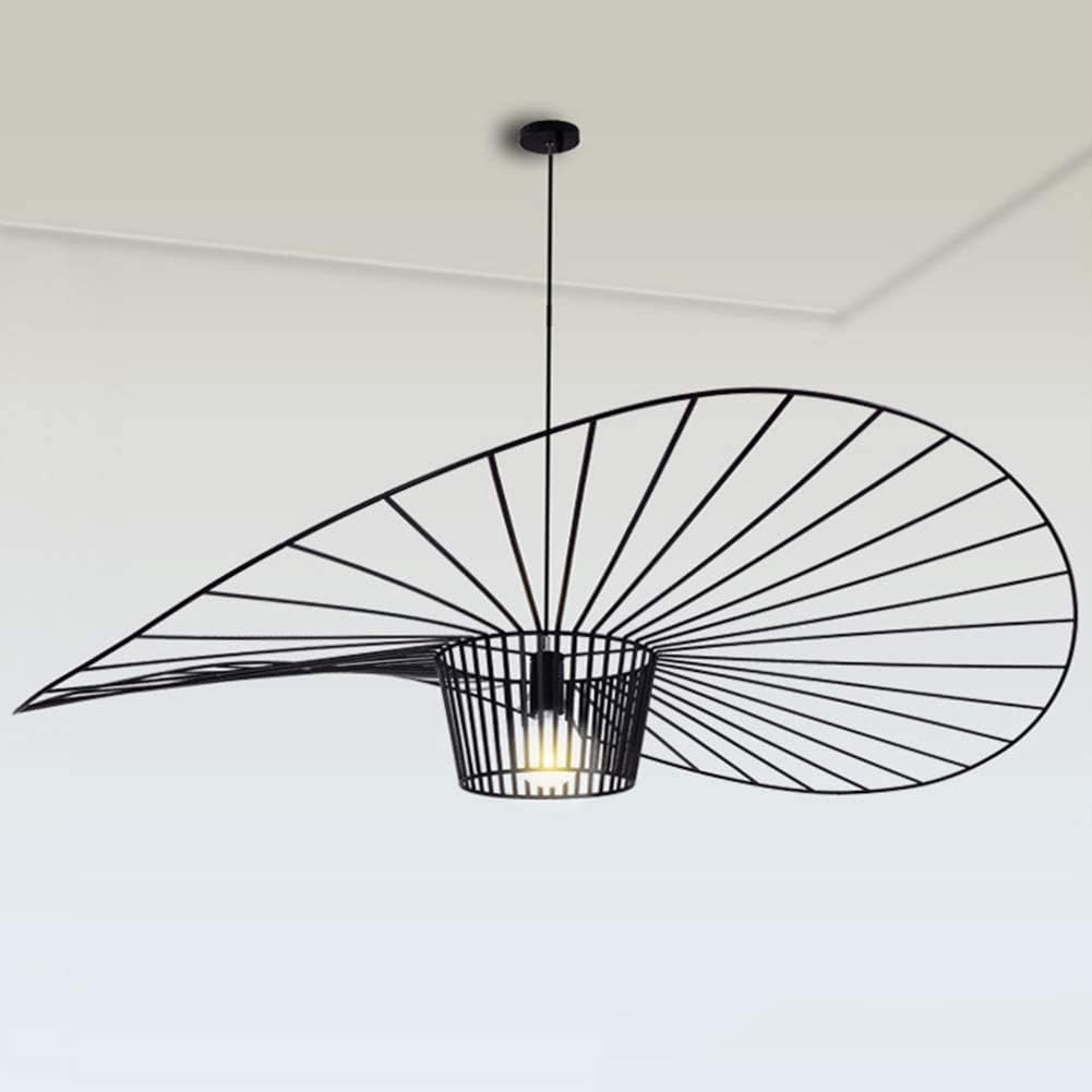 Lustre Suspension Vintage Chapeau Fibre De Verre Tissu – Hauteur Réglable 100 Cm – Style Vertigo Élégant Noir E27 40W Max