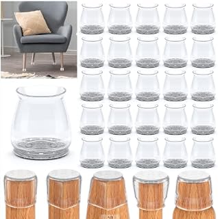 32Pcs Small Chair Leg Floor Protectors, Transparent Table Chair Feet Protectors, Furniture Pads Silicone Chair Leg Caps for Protecting Hardwood/Tile/Laminate Floors from Scratches and Noise