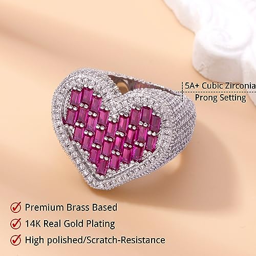 Iced Out Baguette Cz Diamond Heart Ring Jewelry, All Match Bling Bling Dainty Gold Pinky Ring Party Rose Gold Love Women Luxury Jewelry3