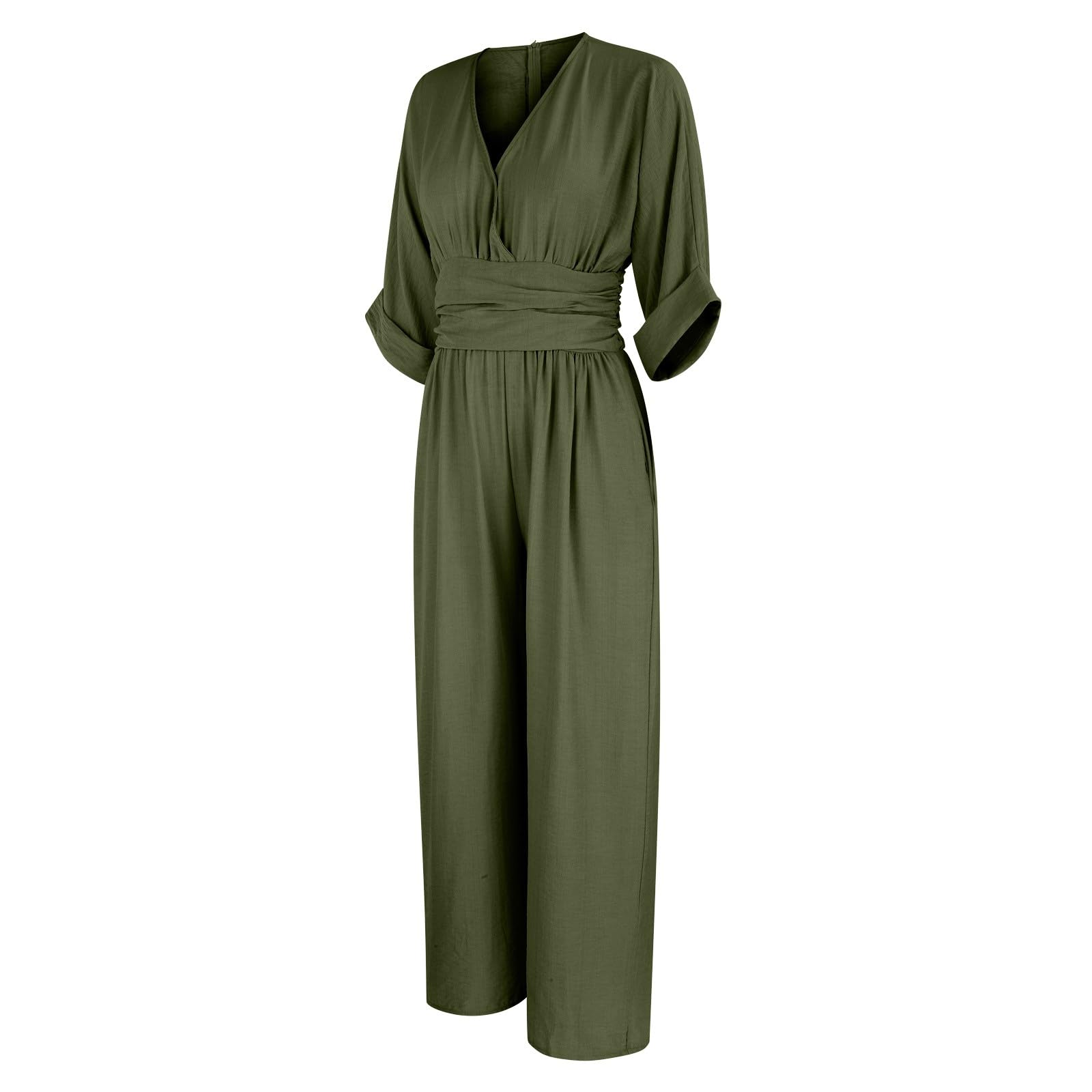 Tuta estiva da donna, elegante, con maniche, lunga e sciancrata | Tuta con pantaloni, a gamba larga, con tasche, scollo a V, tutina per ospiti di nozze, per feste