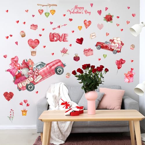 Vinilo decorativo amor rosa con camión rojo para pared miniatura 2
